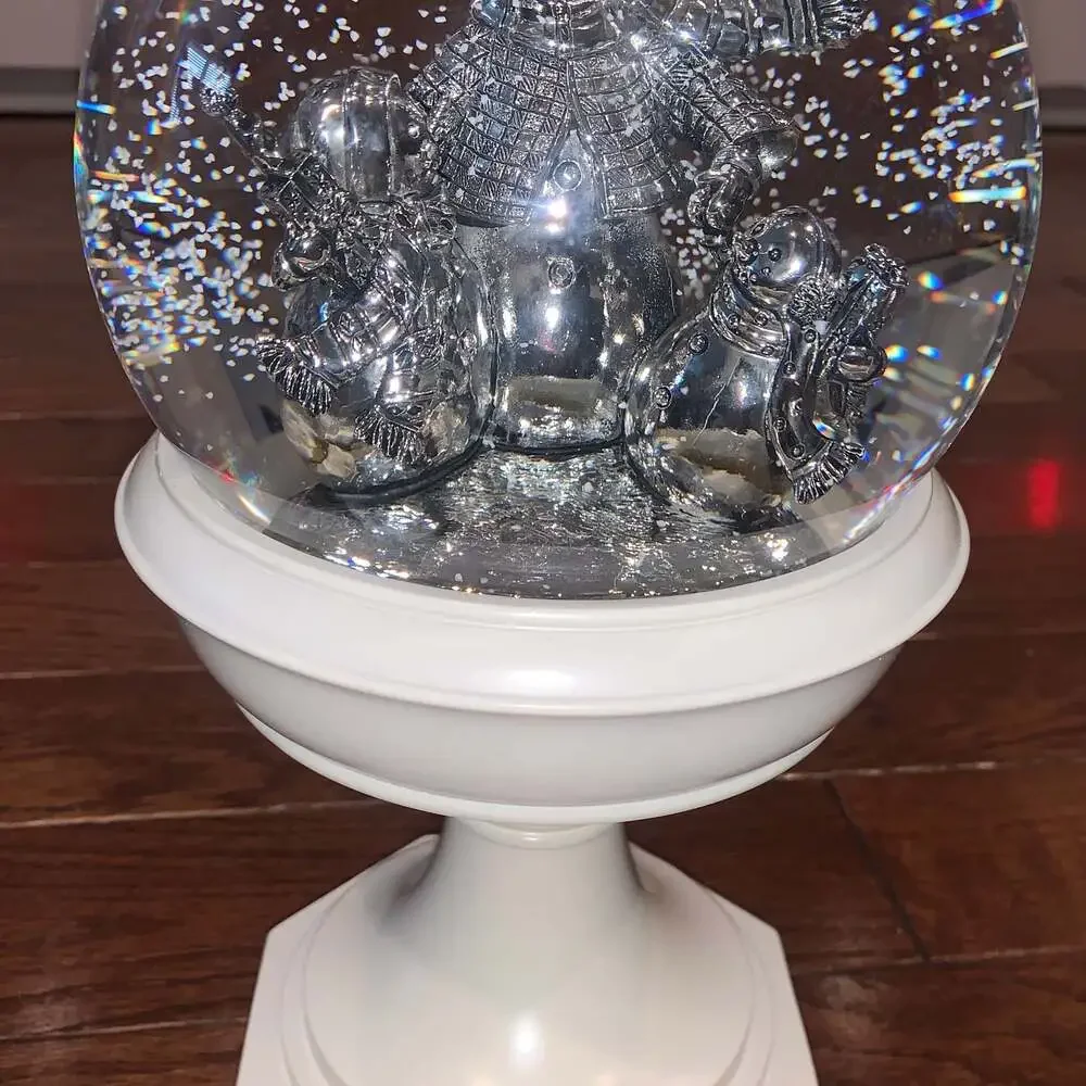 Silver Snowman Family Water‎ Globe Lighted Holiday Decor ❄️ Non-Working